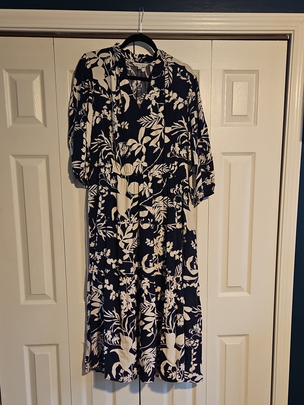 Navy and White Floral Midi Dress - Short Sleeve Midi for Women